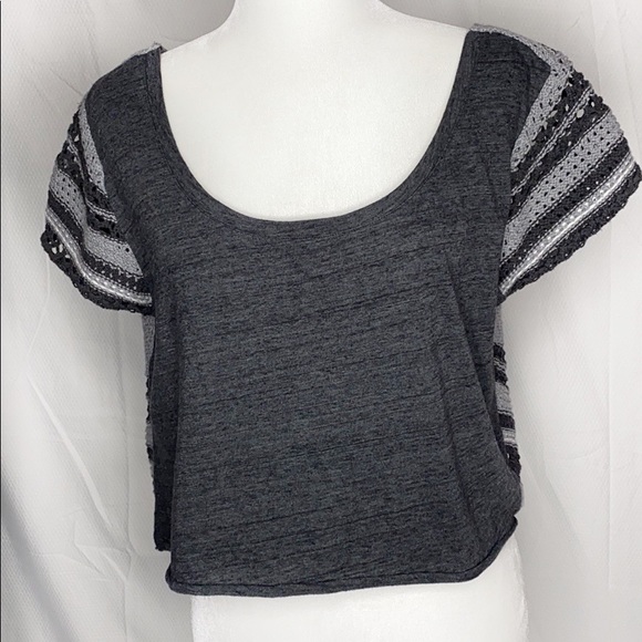 Free People Gray crochet back Cropped top M - Picture 2 of 8